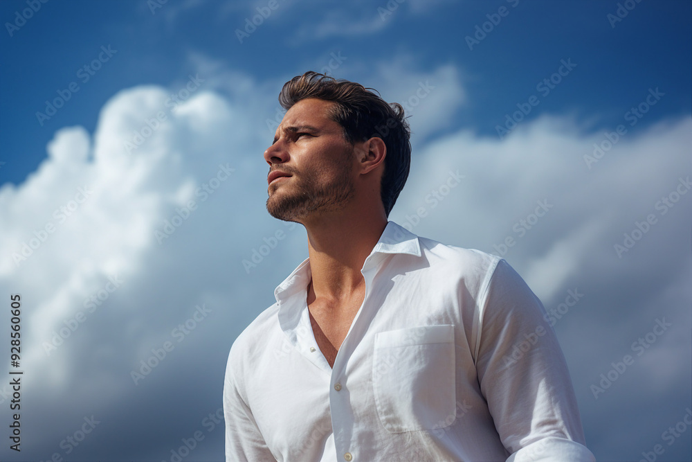 Image of handsome man afterlife in paradise generative AI concept Image of handsome man afterlife in paradise generative AI concept