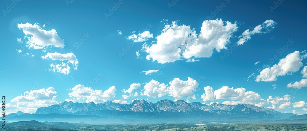 Majestic Mountain Range under Clear Blue Sky with Scattered Clouds Majestic Mountain Range under Clear Blue Sky with Scattered Clouds