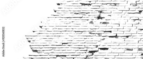 Obraz na płótnie Vector black and white brick wall background, distressed overlay texture of old brickwork, grunge transparent background. w salonie