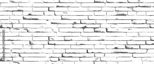Vector black and white brick wall background, distressed overlay texture of old brickwork, grunge transparent background.