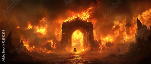 The gates of hell, The entrance to the arena is framed by ancient Roman arches, and flames engulf them