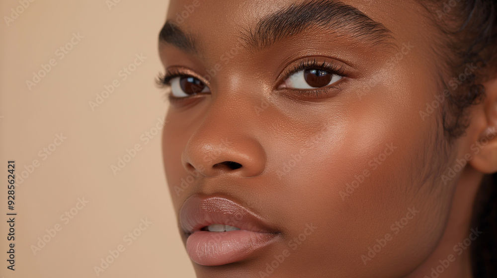 Close-Up of Woman with Smooth, Glowing Skin and Natural Beauty Close-Up of Woman with Smooth, Glowing Skin and Natural Beauty
