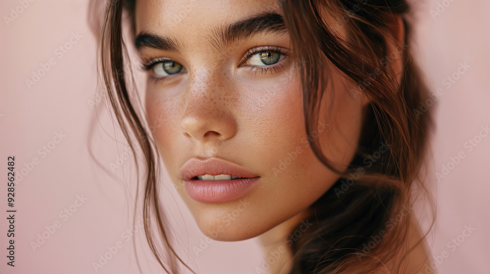 Close-Up of Woman with Natural Beauty and Soft Features Close-Up of Woman with Natural Beauty and Soft Features