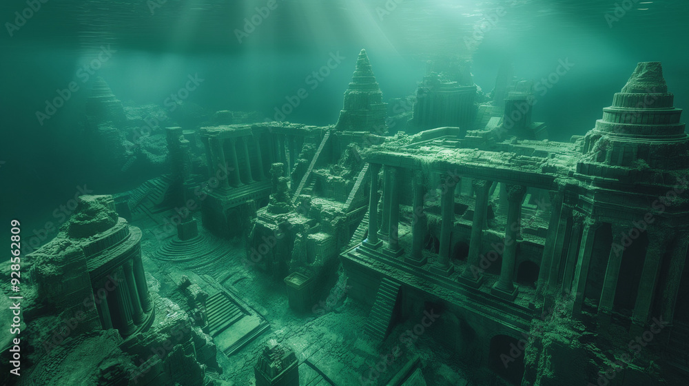 Underwater view of the mythical city Atlantis. Underwater view of the mythical city Atlantis.