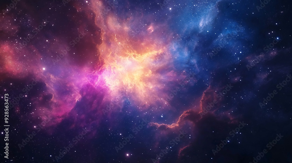 Obraz premium stunning celestial landscape with a galaxy of colorful nebulas and stars, representing the infinite wonders of the night sky