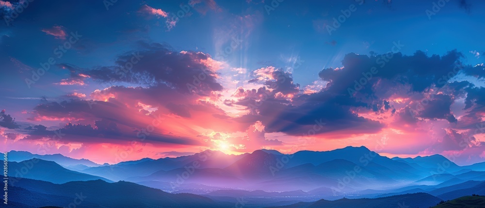 Majestic Sunset Silhouette of Mountains and Clouds - Serene Landscape Photography Majestic Sunset Silhouette of Mountains and Clouds - Serene Landscape Photography