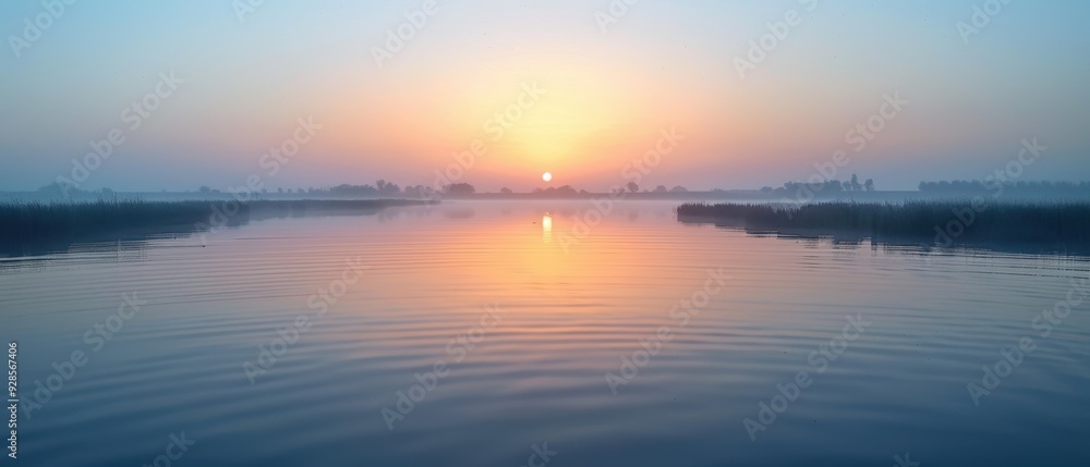 Fototapeta premium Tranquil Morning Glow: Serene Dawn with Clear Sky and Soft Light