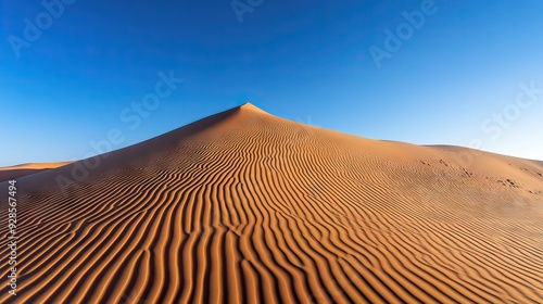 Windswept Dune Landscape with Intricate Patterns in the Sand and a Deep Blue Sky Overhead. AI generated illustration