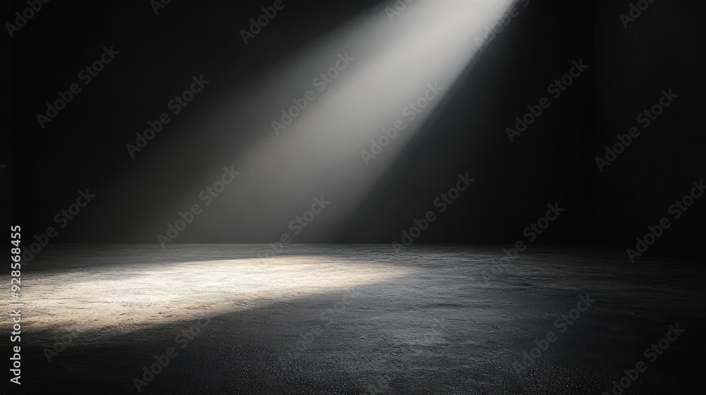 A Single Beam of Light Illuminates a Dark Concrete Floor A Single Beam of Light Illuminates a Dark Concrete Floor