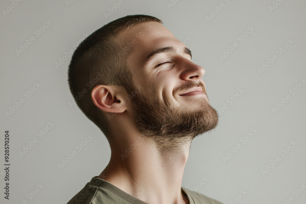 Obraz premium A close up of a man's face with his eyes closed