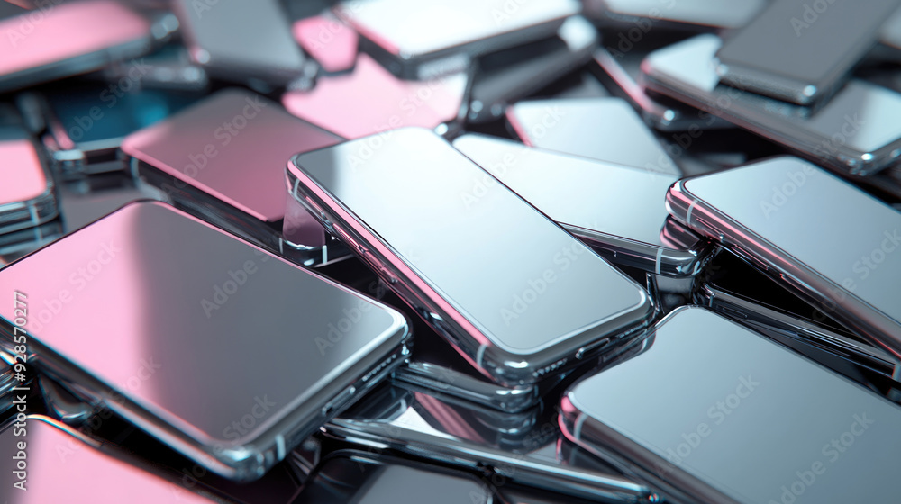 A pile of cell phones, The scene is full of vitality with strong lighting effects A pile of cell phones, The scene is full of vitality with strong lighting effects