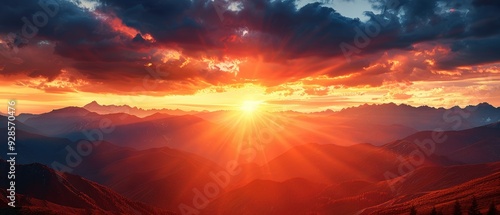 Majestic Sunset over Silhouetted Mountains - Breathtaking High- Landscape Photography with Fiery Colors