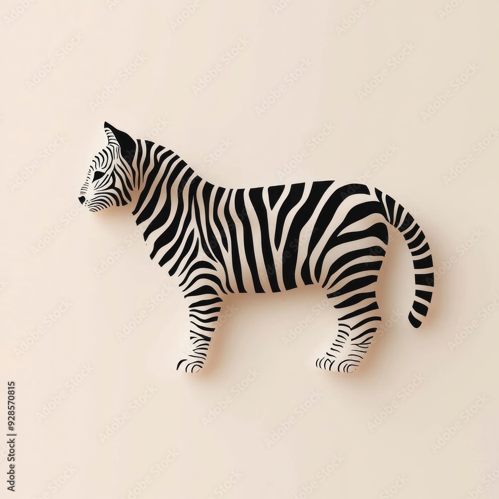 Black and White Zebra Silhouette on a Beige Background Black and White Zebra Silhouette on a Beige Background