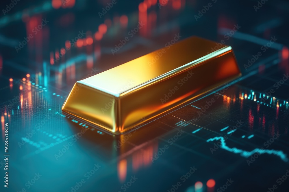 Financial Charts and Gold Bar Representing Investment Trends Financial Charts and Gold Bar Representing Investment Trends