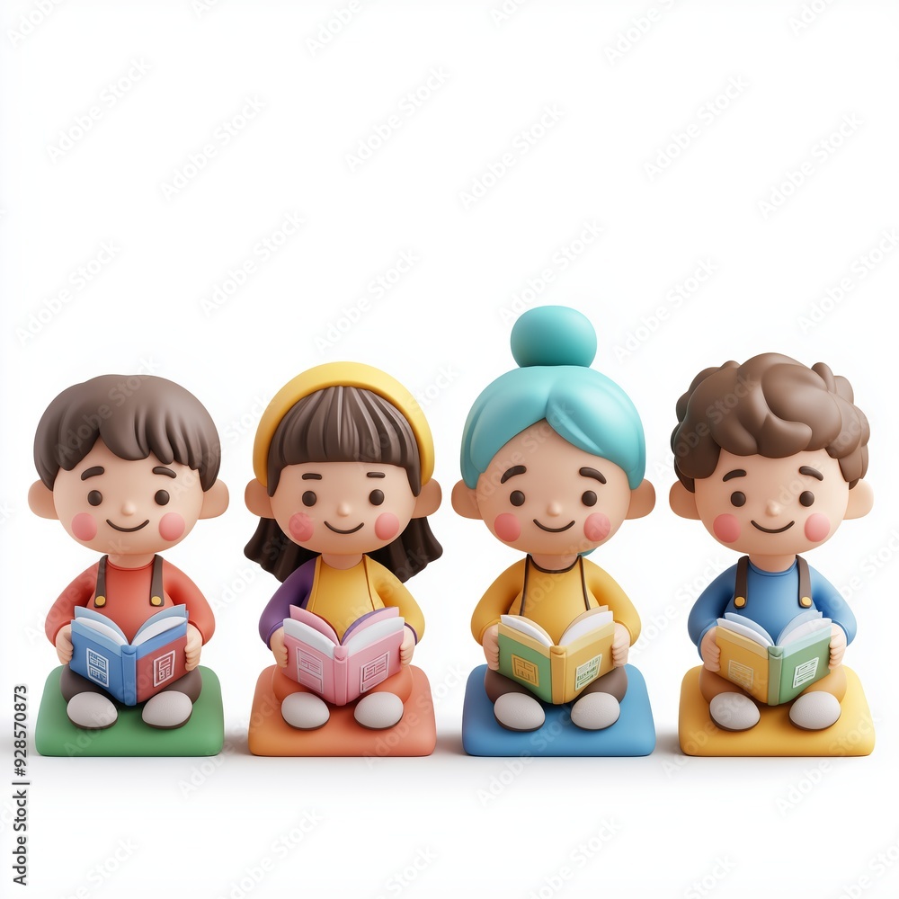 Children learning in a language class, Cartoon Clay Illustration, School 3D Icon, Isolated on white background Children learning in a language class, Cartoon Clay Illustration, School 3D Icon, Isolated on white background