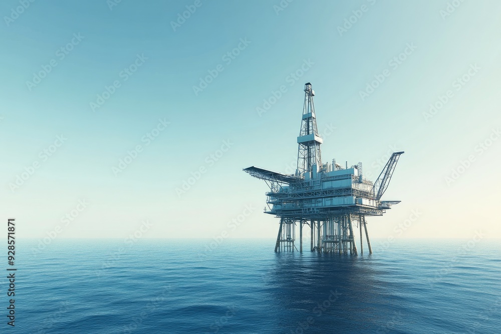 Oil Rig Platform in the Open Sea Under Clear Skies Oil Rig Platform in the Open Sea Under Clear Skies