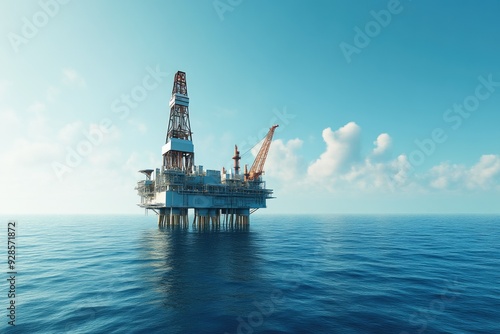 Offshore Oil Rig with Expansive Blue Sky