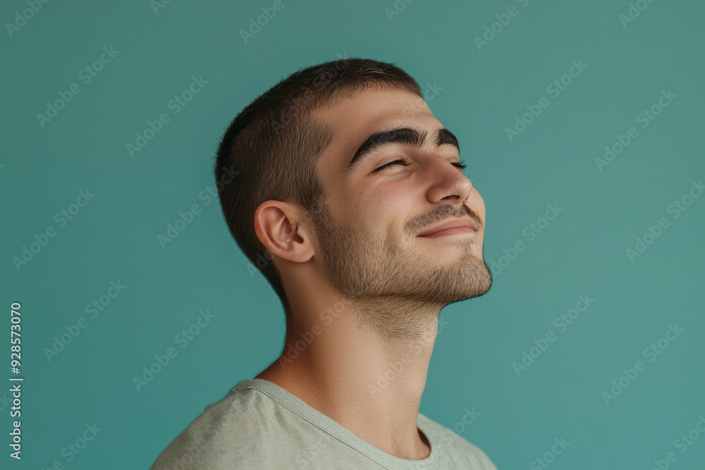 Obraz premium A close up of a man's face with his eyes closed