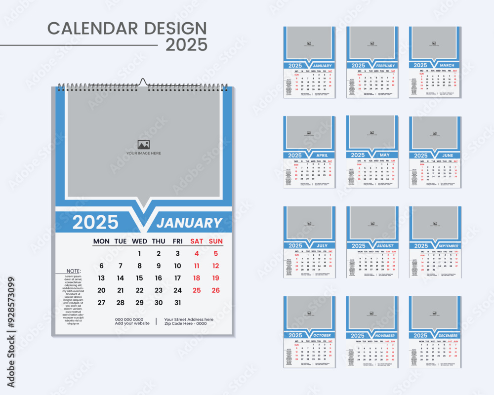 Creative Wall Calendar Design 2025 (Bleed 0.125in) Vector File Ready to Print. Creative Wall Calendar Design 2025 (Bleed 0.125in) Vector File Ready to Print.