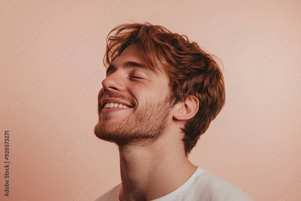 Obraz premium A close up of a man's face with his eyes closed