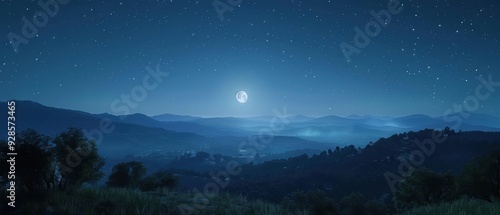 Serene Moonlit Night with Twinkling Stars Illuminating Landscape - Photorealistic 8K UHD Quality