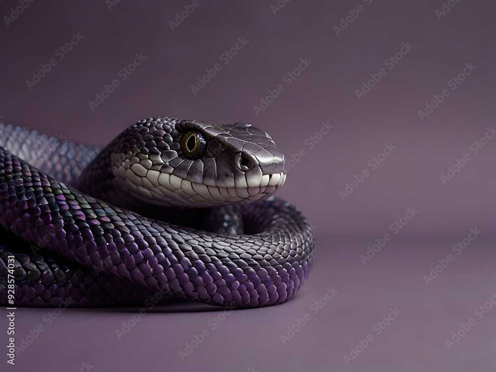 Obraz premium Sleek Purple Snake on a Modern Minimalistic Background - Perfect for Contemporary Decor, Nature Art, and Stylish Design