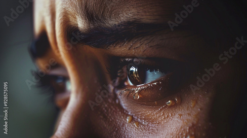 Close-up of a tear rolling down someone's cheek during an emotional moment photo