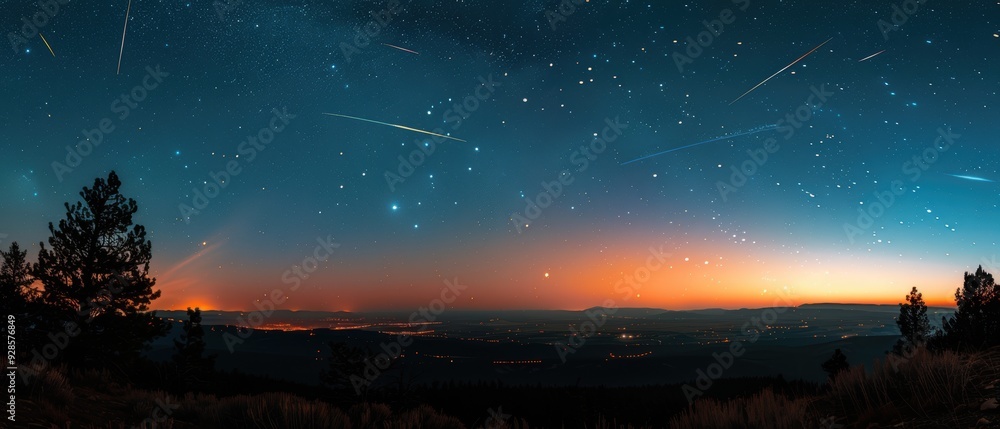 Obraz premium Serene Night Sky with Sparkling Stars and Meteor Showers