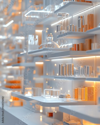 Smart shelves, IoTenabled inventory management, 3D illustration, advanced retail concept, copy space for text, sharp focus and clear light , high clarity , super detail photo