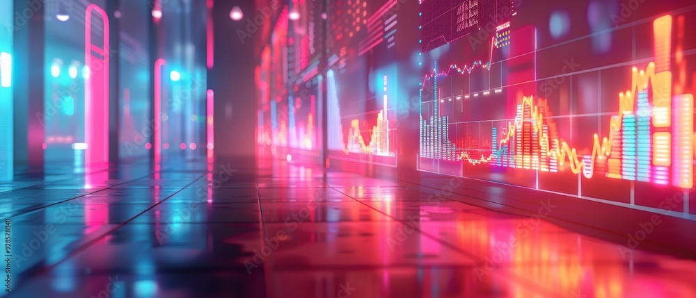 Futuristic Business Presentation with Holographic Charts and Graphs in Corporate Setting