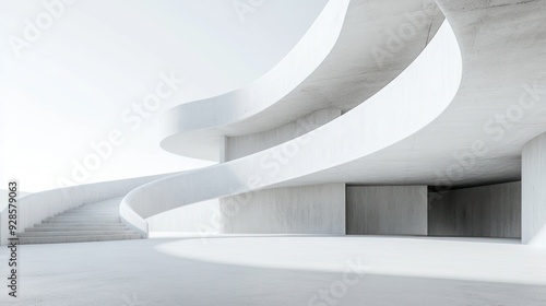 Modern Architectural Structure with Curved Concrete Walls and Stairs