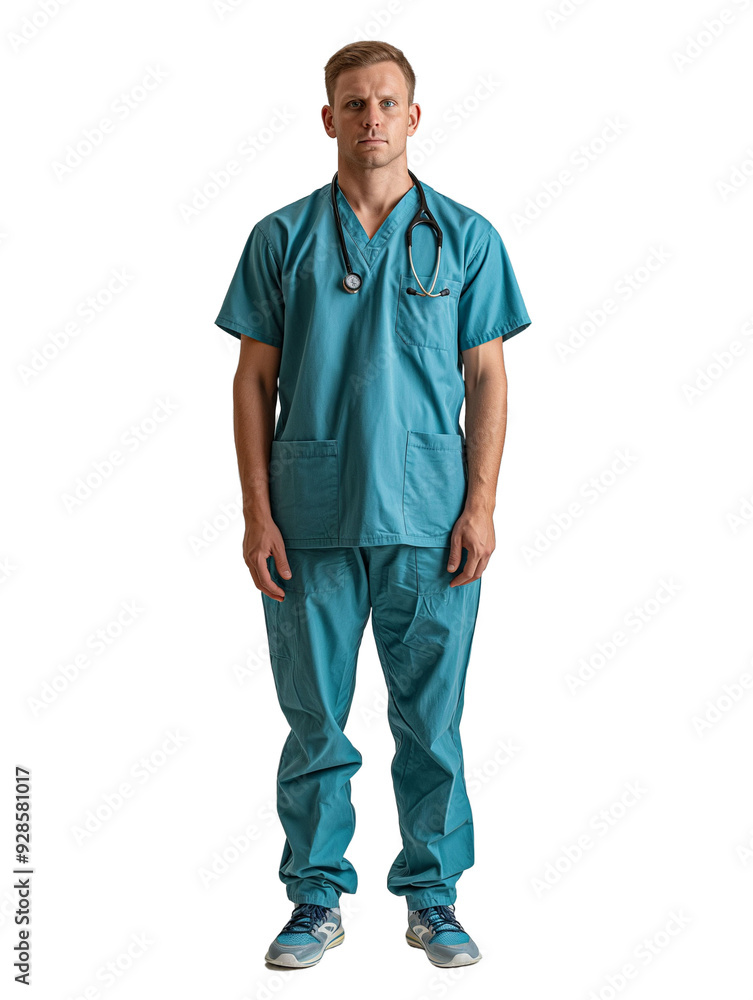 Man in green surgical gown standing pose cut out from transparent background PNG Man in green surgical gown standing pose cut out from transparent background PNG