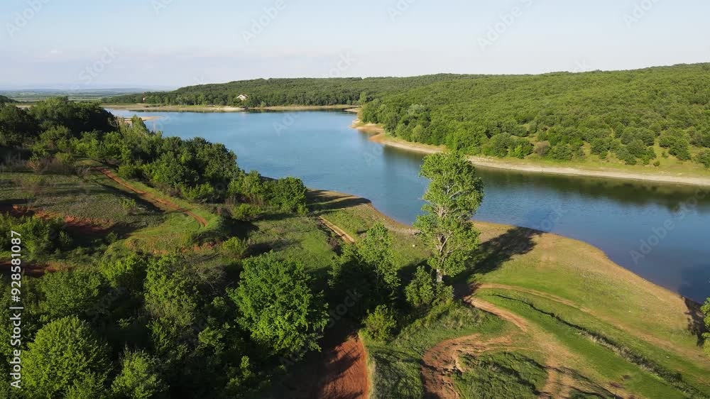 Aerial Spring view of The Forty Springs Reservoir near town of Asenovgrad, Plovdiv Region, Bulgaria Aerial Spring view of The Forty Springs Reservoir near town of Asenovgrad, Plovdiv Region, Bulgaria