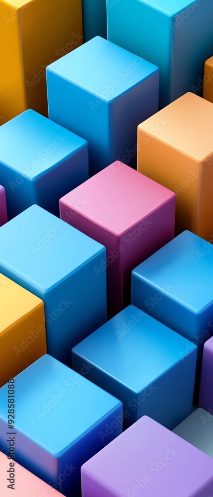 Fototapeta premium A vibrant arrangement of colorful cubes creates a visually striking pattern, perfect for backgrounds or artistic designs.