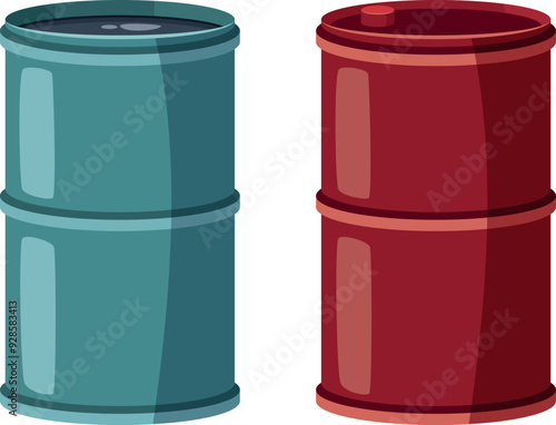 Metal barrels cartoon icon. Chemical fuel containers