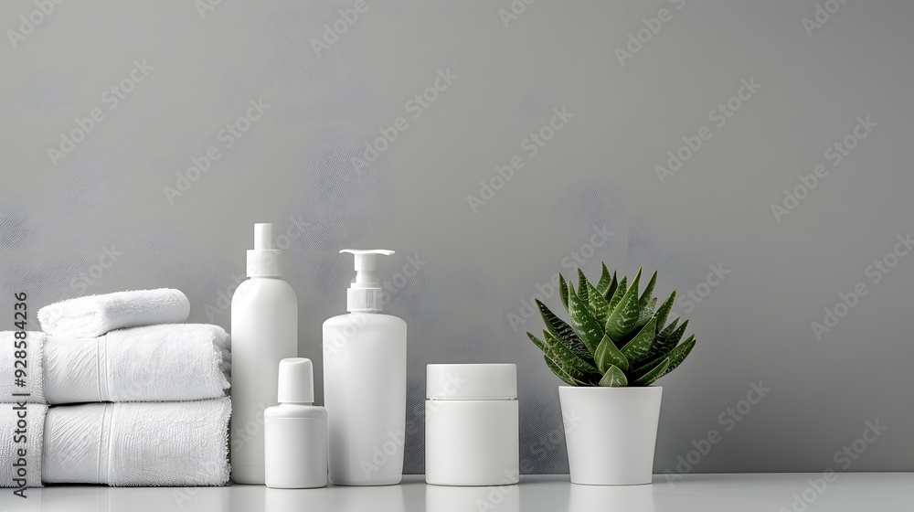 various white beauty products mock up on the table. Minimalist style various white beauty products mock up on the table. Minimalist style