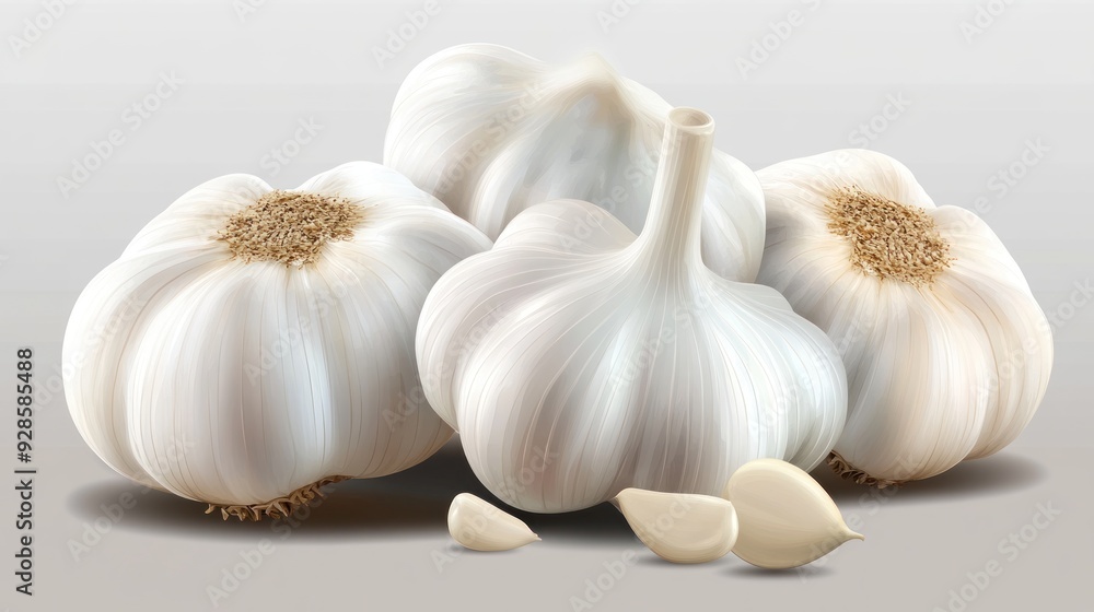 Garlic Cloves on a Grey Background Garlic Cloves on a Grey Background