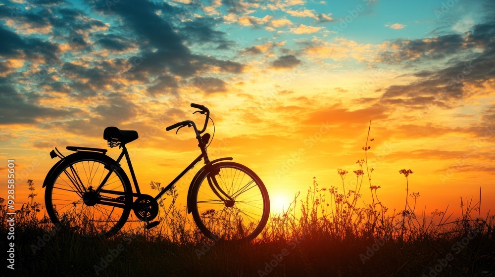 Fototapeta premium Silhouetted Bicycle at Sunset