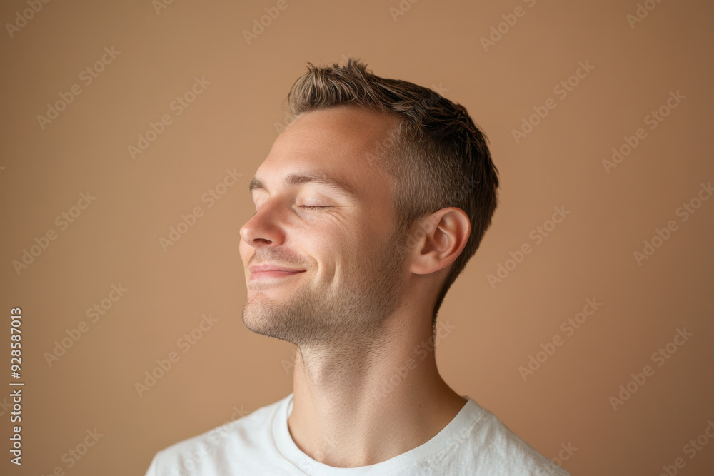 A close up of a man's face with his eyes closed A close up of a man's face with his eyes closed