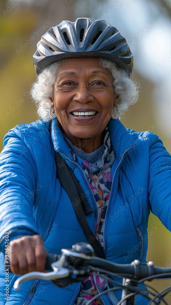 Joyful Elderly Woman Riding Bicycle in Park Joyful Elderly Woman Riding Bicycle in Park