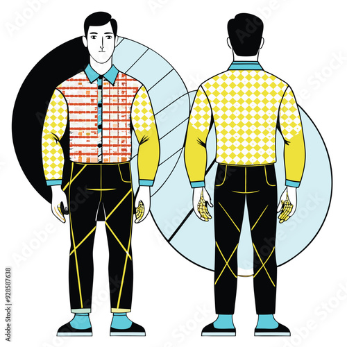 Man character of front part and back part showing