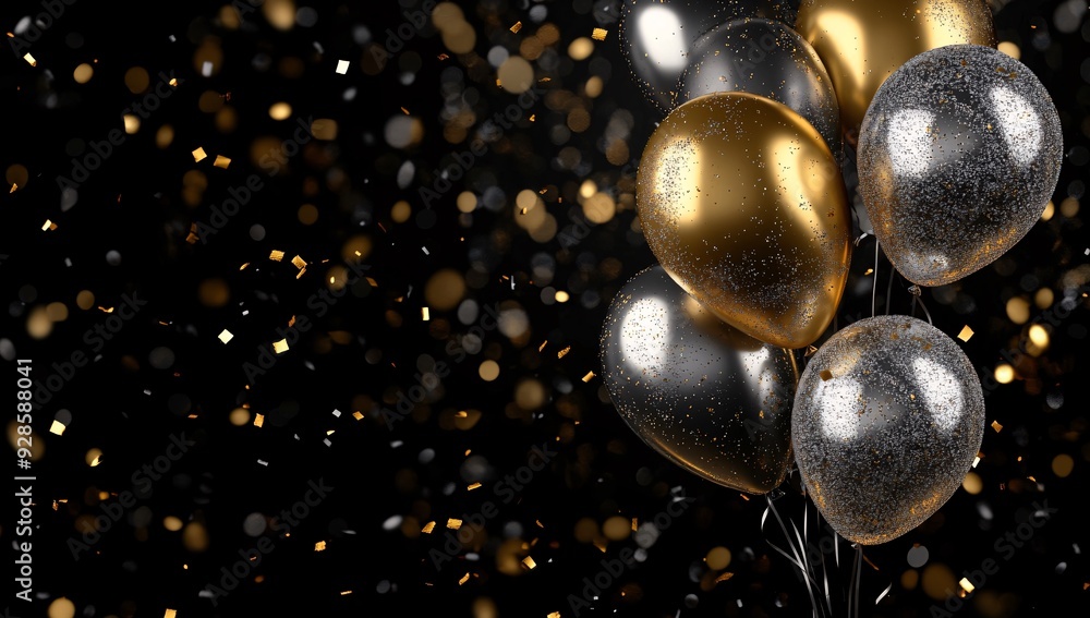 Elegant Celebration Background with Golden and Silver Balloons Elegant Celebration Background with Golden and Silver Balloons