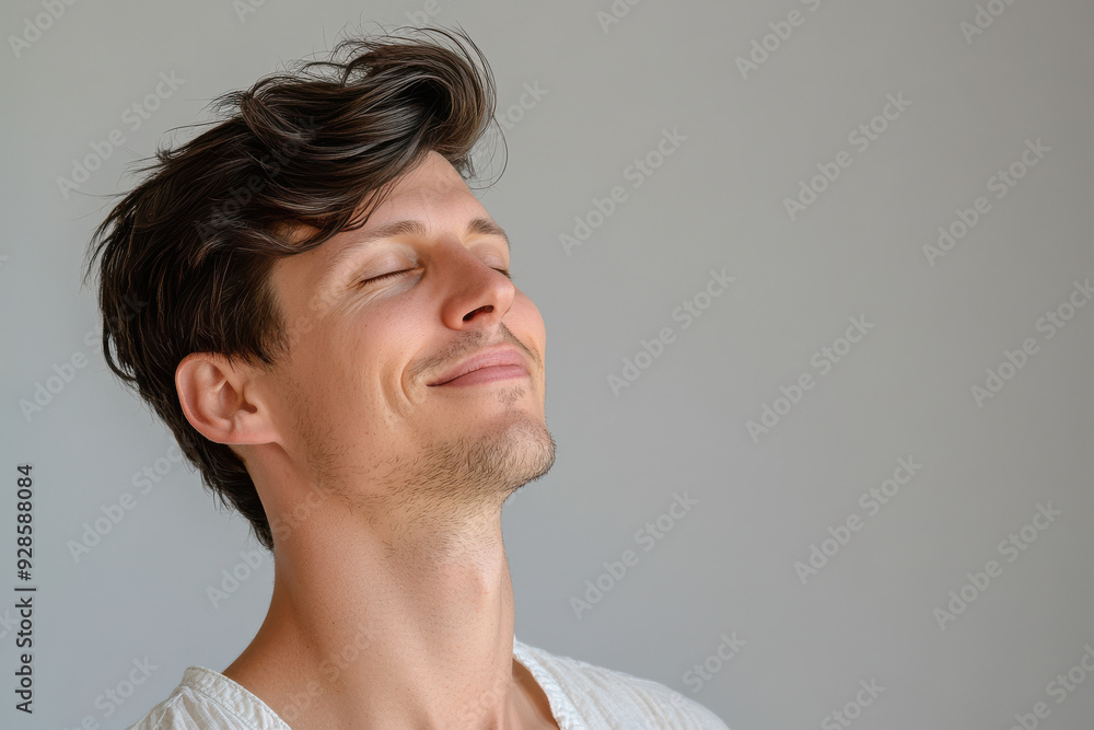A close up of a man's face with his eyes closed A close up of a man's face with his eyes closed