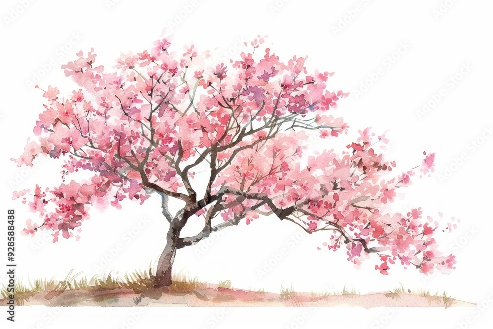 watercolor of a cherry blossom tree on a isolated white background watercolor of a cherry blossom tree on a isolated white background