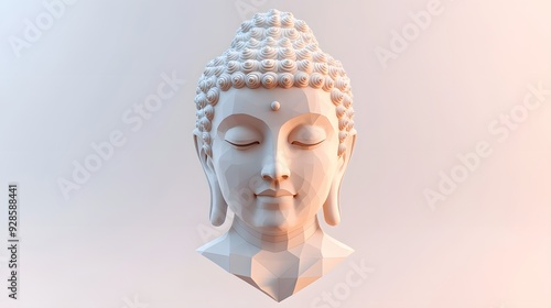 2. Abstract 3D representation of Buddha with a modern geometric design, floating against a clean white backdrop. photo