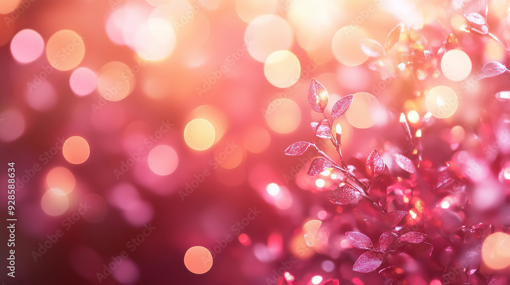 Holiday background with red fir branches on blurred background with lights and bokeh. Chinese New Year. Celebration New Year's Eve, Christmas. Backdrop for card or banner with copy space Holiday background with red fir branches on blurred background with lights and bokeh. Chinese New Year. Celebration New Year's Eve, Christmas. Backdrop for card or banner with copy space