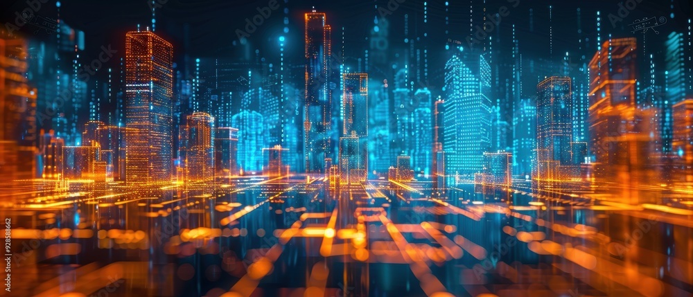 Futuristic Holographic Smart City Energy Grid with Data Visualization for Sustainable Technology Futuristic Holographic Smart City Energy Grid with Data Visualization for Sustainable Technology