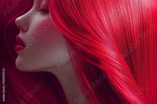 Pink hair dye or hair salon advertisement, portrait of a Beautiful pretty Woman With Long smooth Straight Hair. Pink flamingo colour 