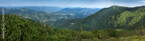 panorama of the Chornohirsky Ridge, Eared Stone, Carpathians, silhouettes of ...