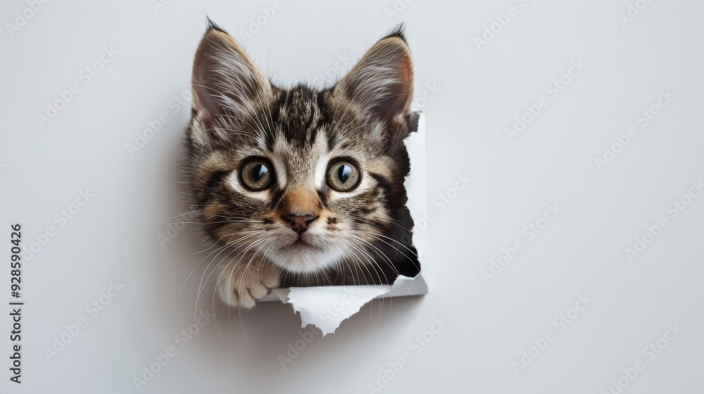 A tiny cat in a white paper wall A tiny cat in a white paper wall